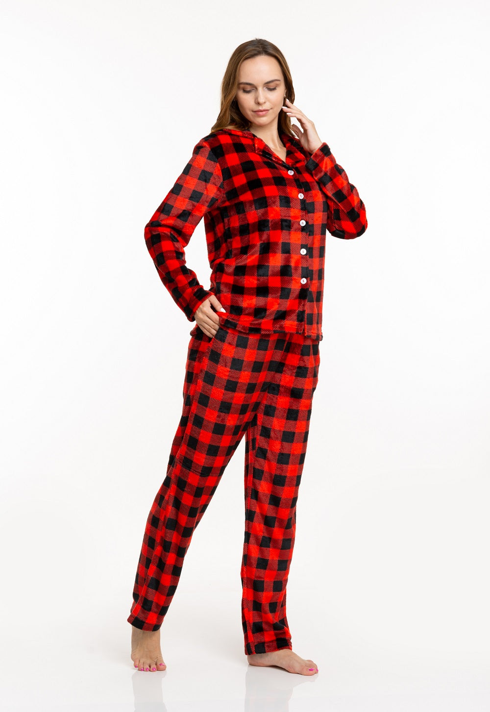 Women's Fleece Print Pajama Sets