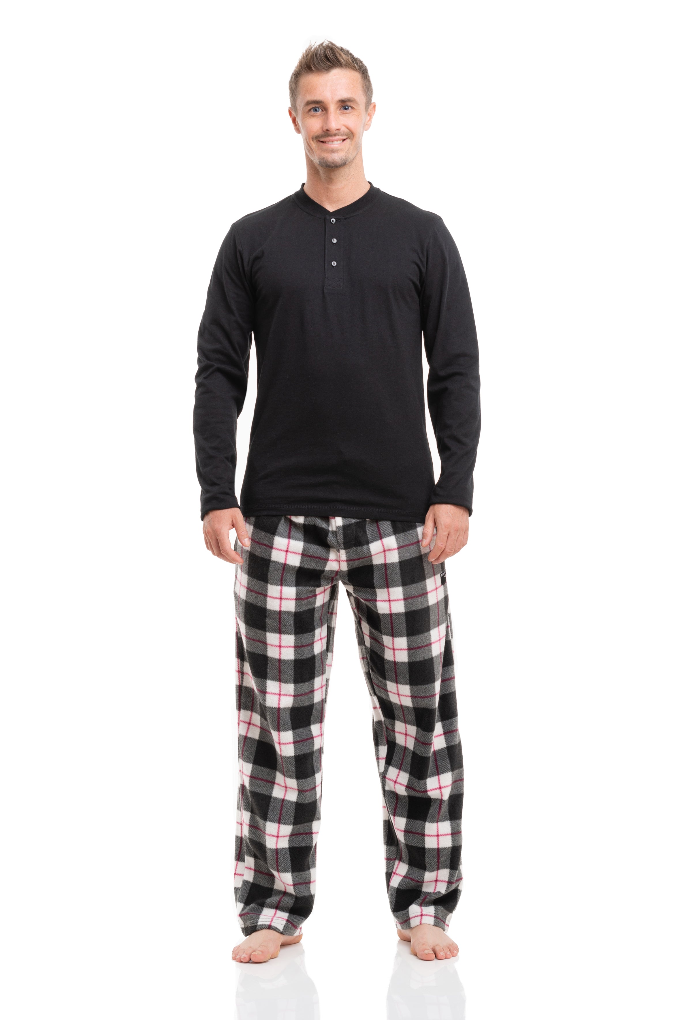 Men's Microfleece PJ Set | Pajama Pants with Henley Shirt | 2 Piece