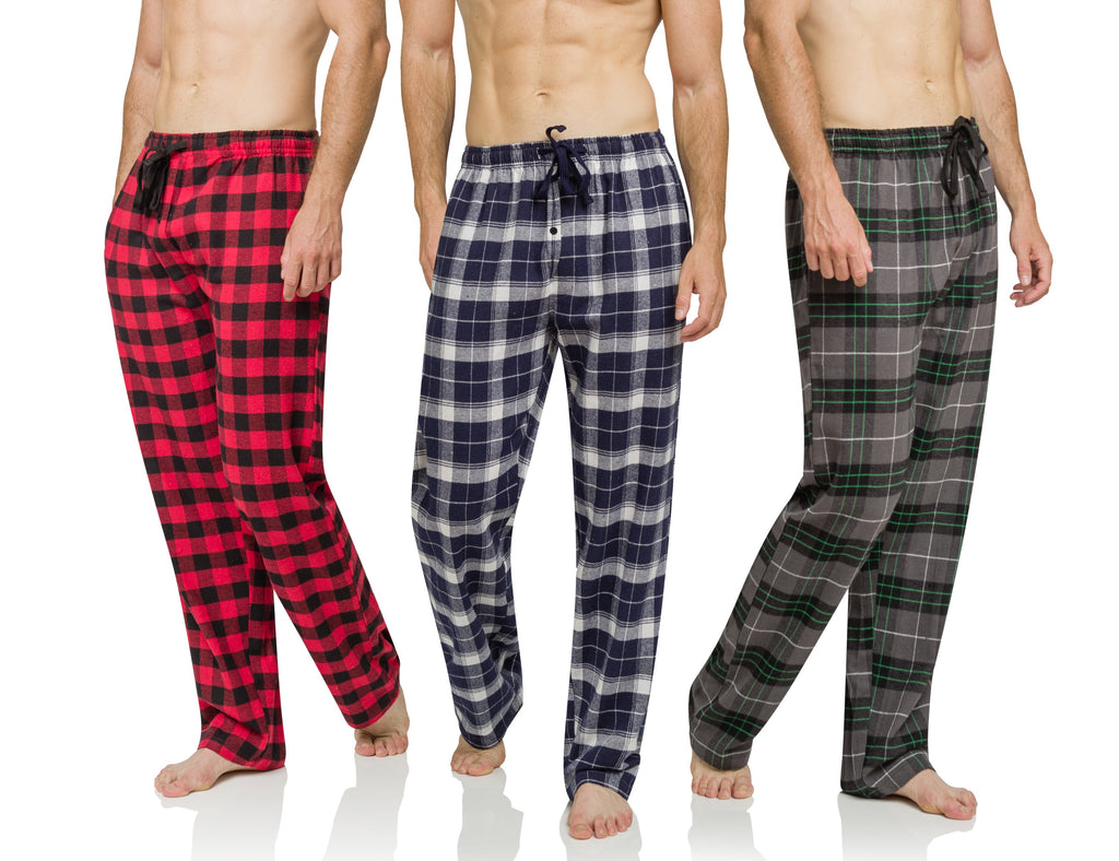 3 Pack Mens Ultra Soft Bottoms, Flannel Pajama (PJs), Lounge, Sleep Pants Assorted Various Plaids - BROOKLYN + JAX