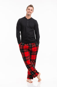 2 Piece Mens Microfleece Pajama Sets ????? Ultra Soft PJ Pants with Henley Shirt - BROOKLYN + JAX