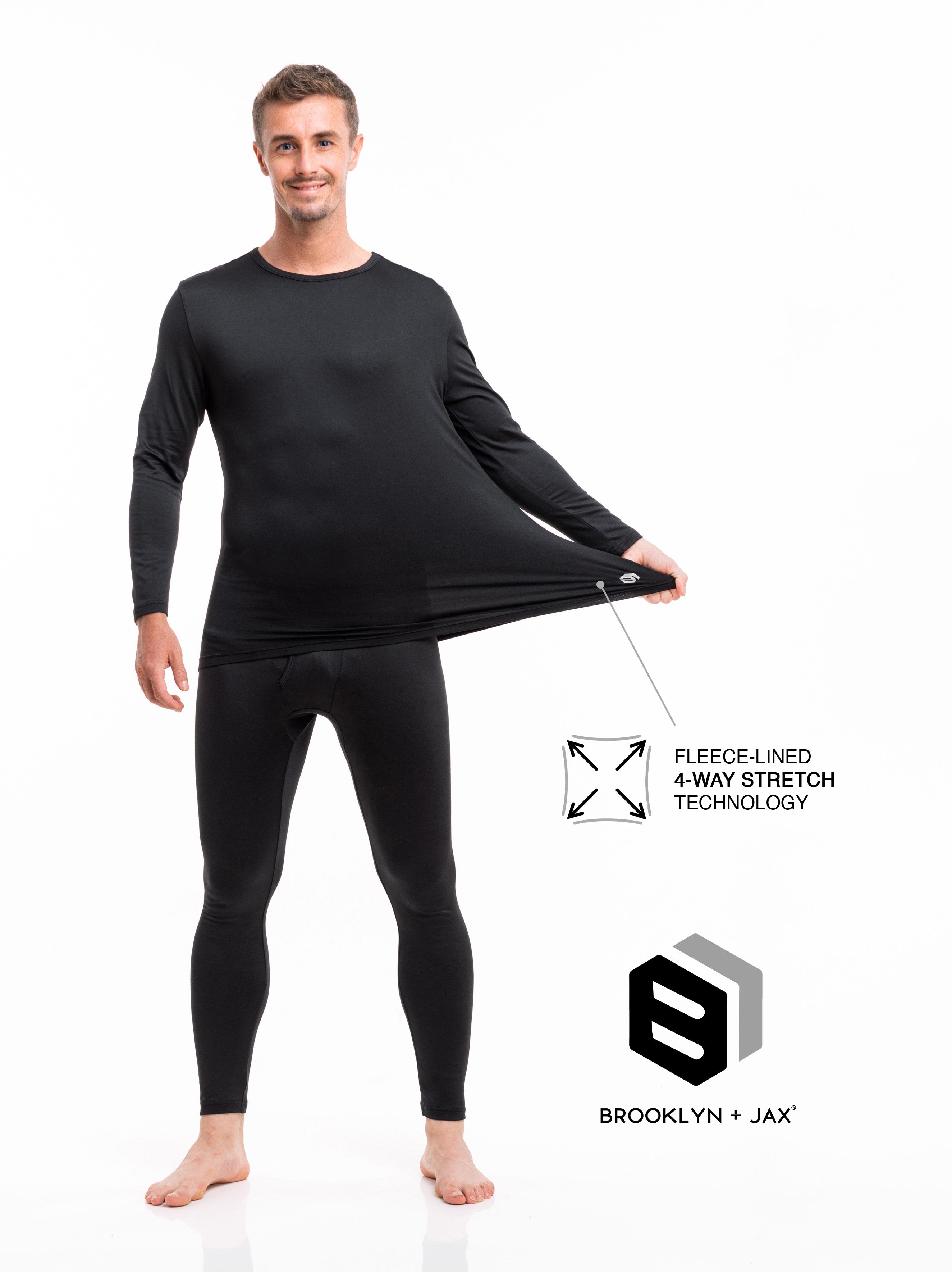 Thermal Underwear for Men, Mens Long Johns Set Fleece Lined Long Sleeve  Thermals Black
